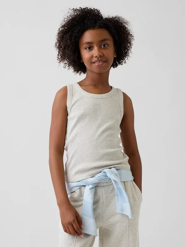 Ribbad tanktop med rund hals för barn