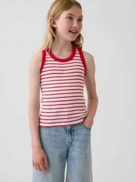 Ribbad tanktop med rund hals för barn
