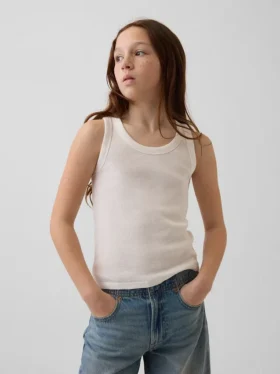 Ribbad tanktop med rund hals för barn