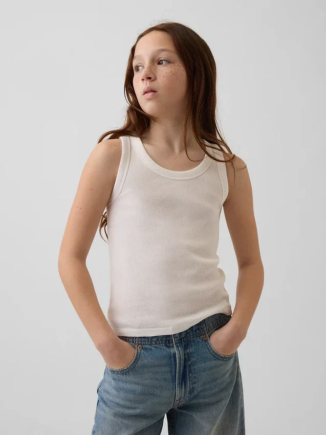 Ribbad tanktop med rund hals för barn