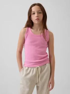 Ribbad tanktop med rund hals för barn