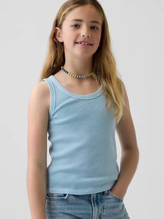 Ribbad tanktop med rund hals för barn