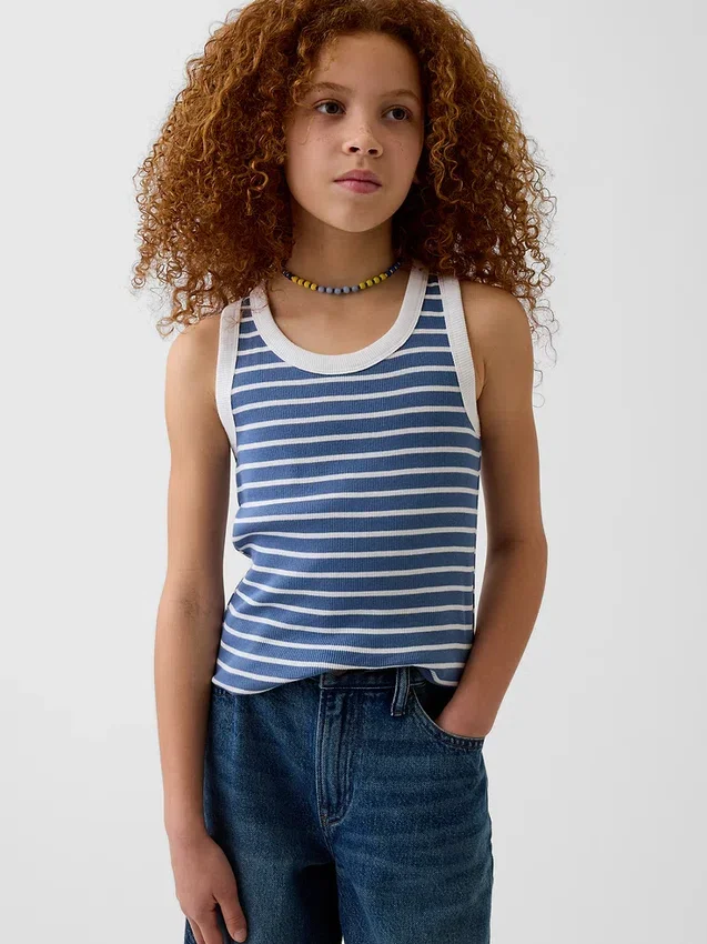 Ribbad tanktop med rund hals för barn