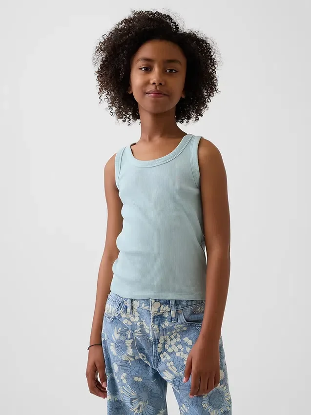 Ribbad tanktop med rund hals för barn