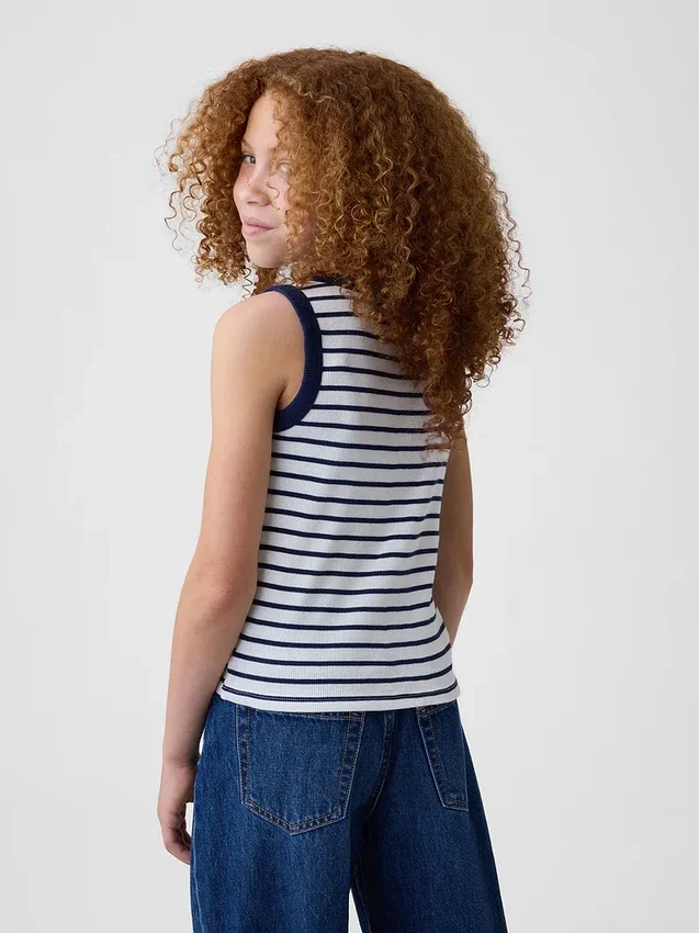 Ribbad tanktop med rund hals för barn