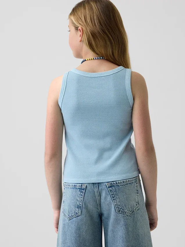 Ribbad tanktop med rund hals för barn