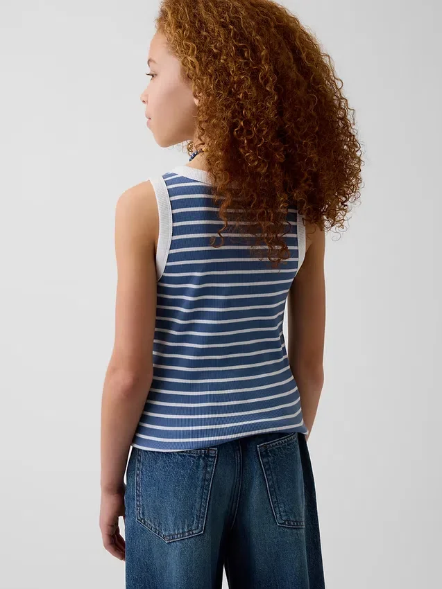 Ribbad tanktop med rund hals för barn