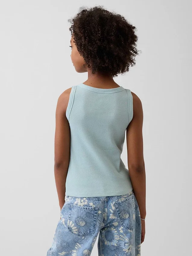 Ribbad tanktop med rund hals för barn