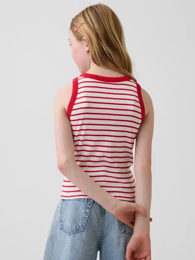 Ribbad tanktop med rund hals för barn