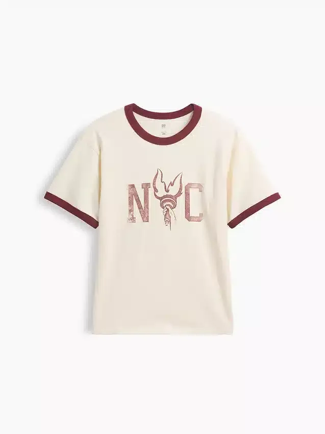 Ringer-T-shirt med tryck för barn i avslappnad passform med New York-motiv