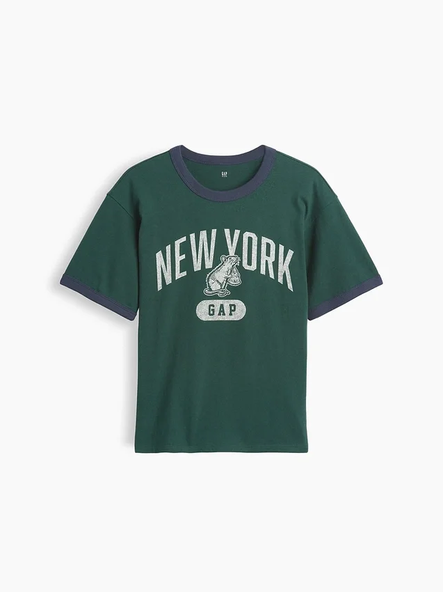 Ringer-T-shirt med tryck för barn i avslappnad passform med New York-motiv
