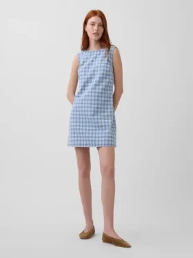 Rutig miniklänning i denim