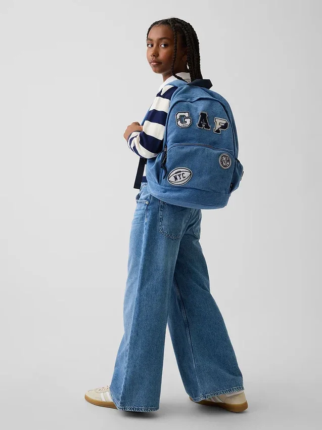 Ryggsäck för barn i denim med logotyp-patch
