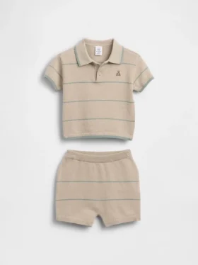 Set med babytröja och pikétröja i randigt mönster