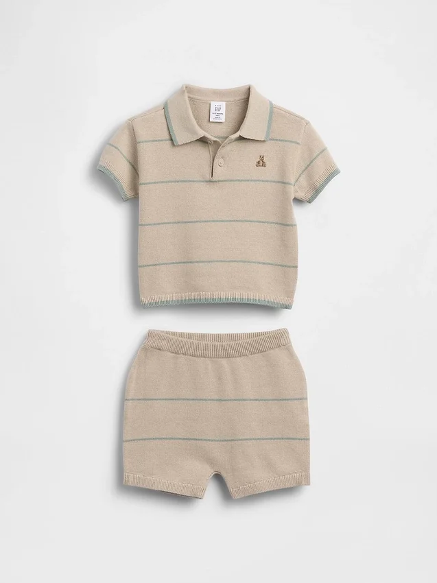 Set med babytröja och pikétröja i randigt mönster
