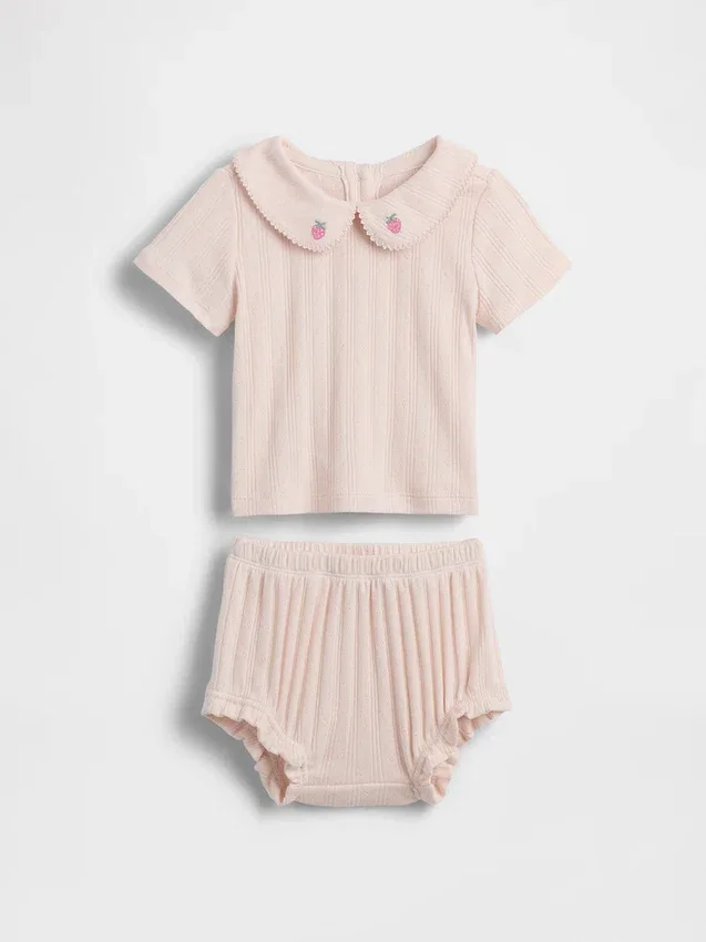 Set med broderad pointelle-tröja och shorts för spädbarn
