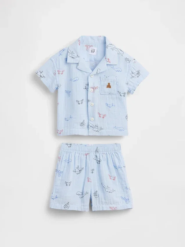 Set med cabana-tröja och shorts i bomullsgasväv för spädbarn