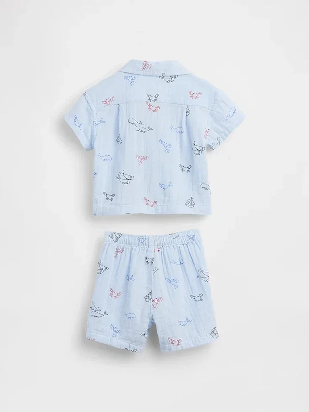 Set med cabana-tröja och shorts i bomullsgasväv för spädbarn