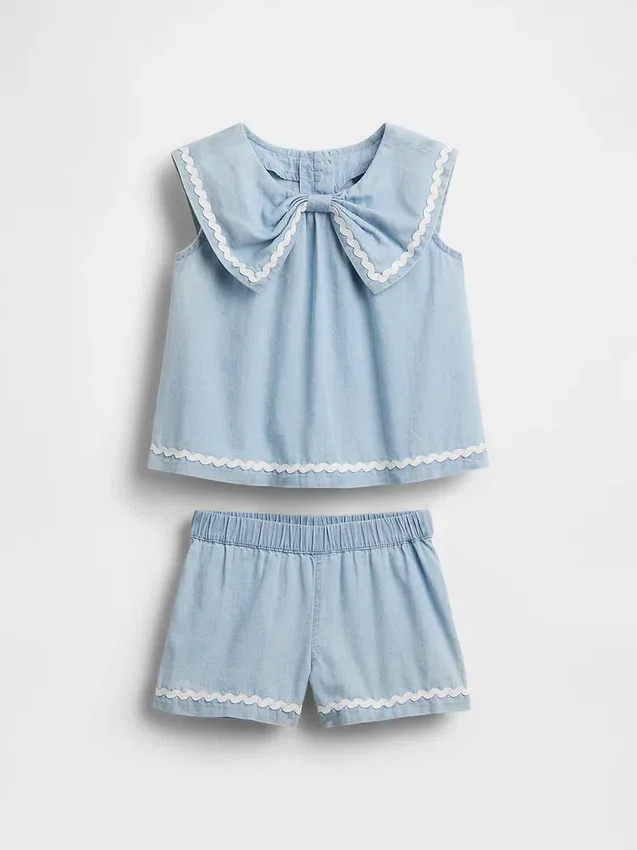 Set med denimkläder med rosett för Baby & Småbarn