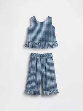 Set med gingham-denimkläder med volangkant för Baby & Småbarn
