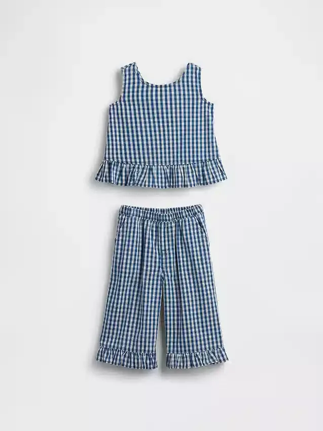 Set med gingham-denimkläder med volangkant för Baby & Småbarn