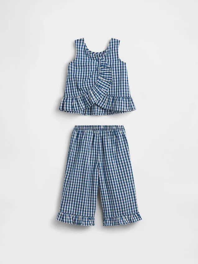 Set med gingham-denimkläder med volangkant för Baby & Småbarn