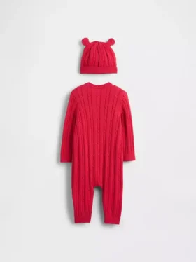 Set med heldress i kabelstickning för bebis