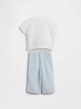 Set med Henley-tröja och byxor i bomullsgasväv för spädbarn