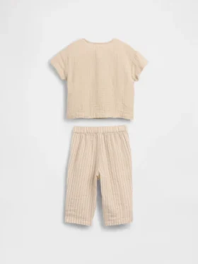 Set med Henley-tröja och byxor i bomullsgasväv för spädbarn