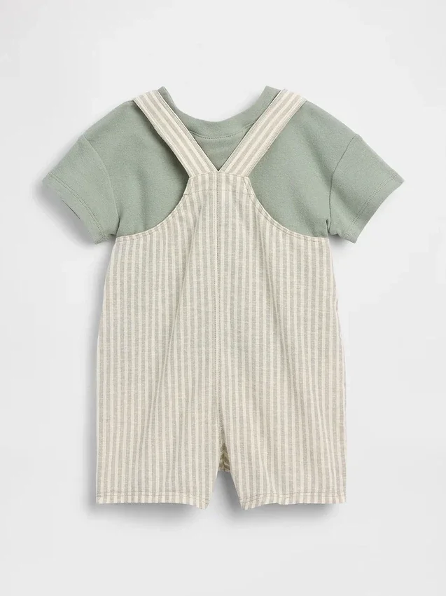 Set med kort overall i linne-bomull
