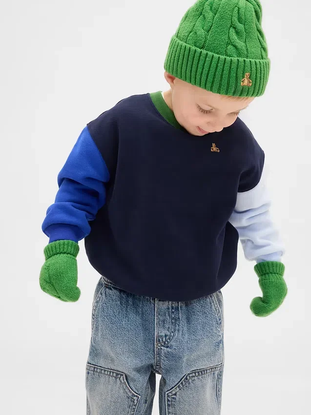 Set med mjuk, kabelstickad mössa och vantar för Baby & Småbarn