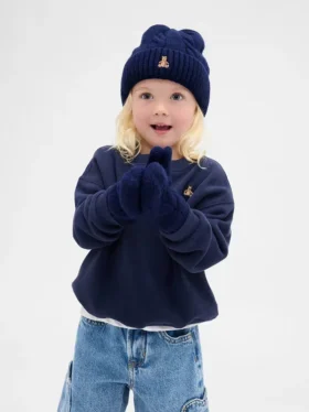 Set med mjuk, kabelstickad mössa och vantar för Baby & Småbarn