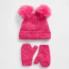 Set med mössa och vantar med pom-pom i kabelstickning för Baby & Småbarn