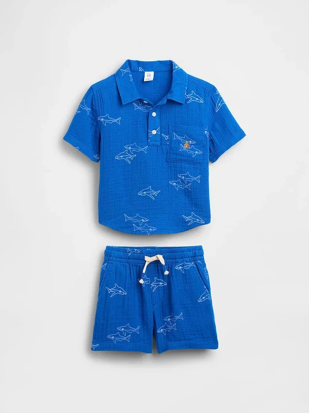 Set med pikétröja och shorts i bomullsgasväv för Baby & Småbarn