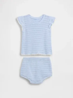 Set med randig virkad babyklädsel
