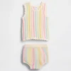 Set med randig virkad babytröja och shorts