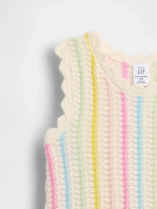 Set med randig virkad babytröja och shorts