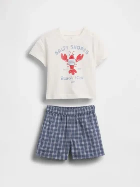 Set med T-shirt med hummermotiv och rutiga shorts