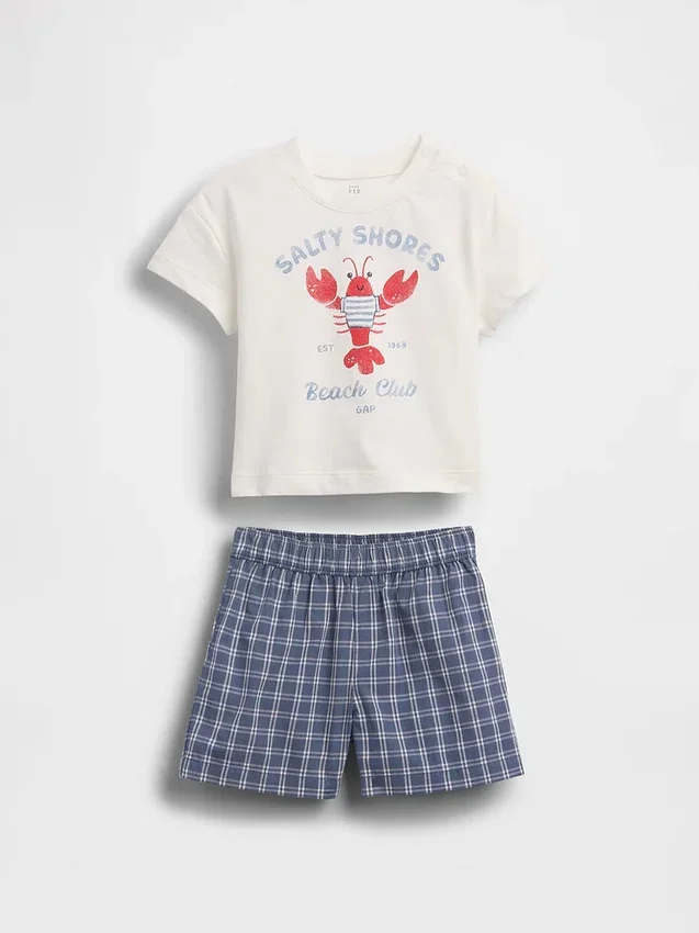 Set med T-shirt med hummermotiv och rutiga shorts