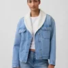 Sherpa-fodrad denimjacka med sjalkrage