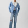 Sherpa-fodrad denimjacka med sjalkrage