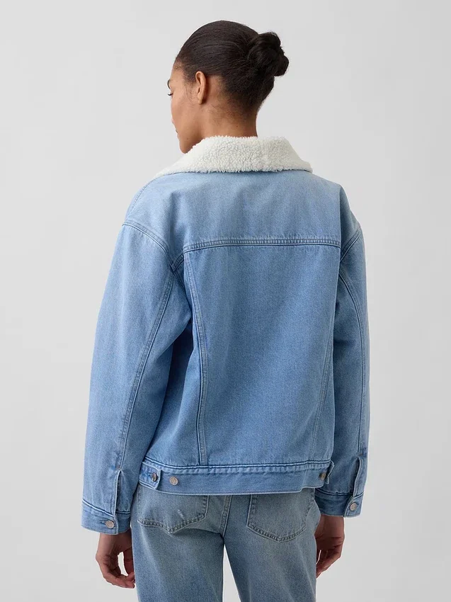 Sherpa-fodrad denimjacka med sjalkrage