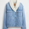 Sherpa-fodrad denimjacka med sjalkrage