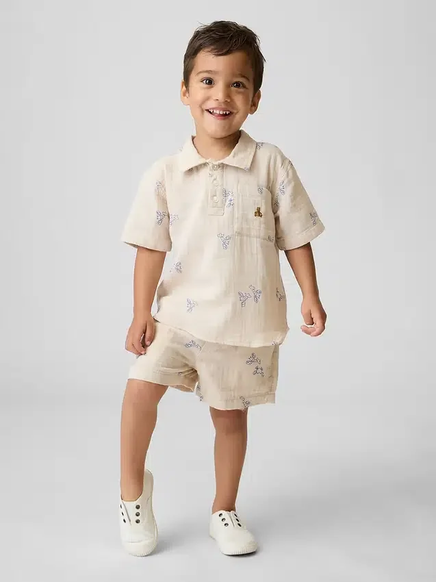 Shorts i bomullsgasväv med tryck för Baby & Småbarn