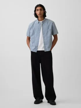 Skjorta i gingham-denim med avslappnad passform och rak nederkant