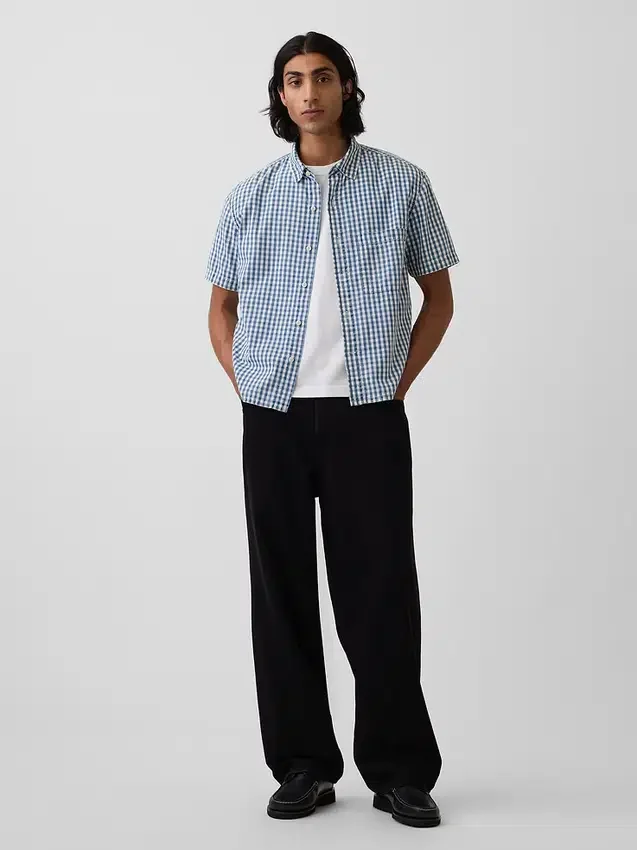 Skjorta i gingham-denim med avslappnad passform och rak nederkant