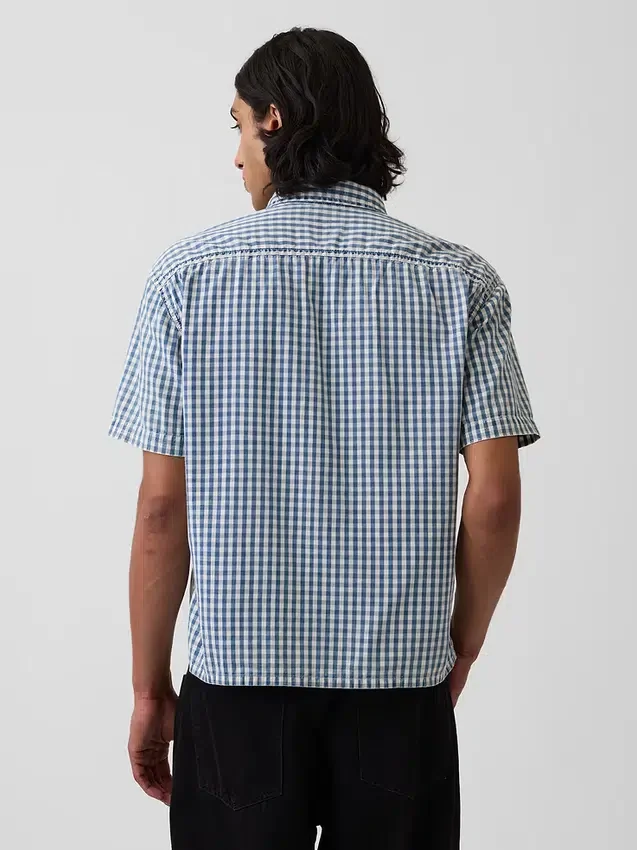 Skjorta i gingham-denim med avslappnad passform och rak nederkant