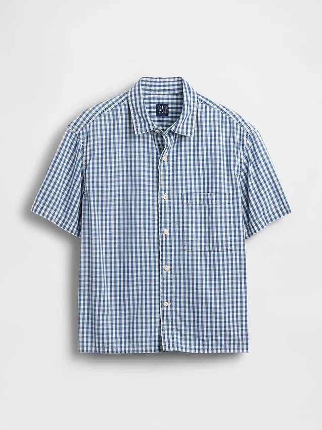 Skjorta i gingham-denim med avslappnad passform och rak nederkant