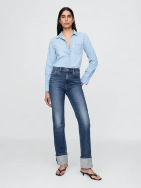 Slim Straight-jeans med hög midja och uppvikt benslut i 90-talsstil