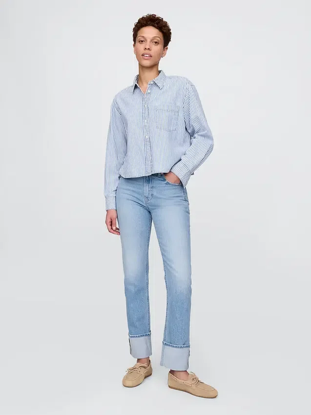 Slim Straight-jeans med hög midja och uppvikt benslut i 90-talsstil